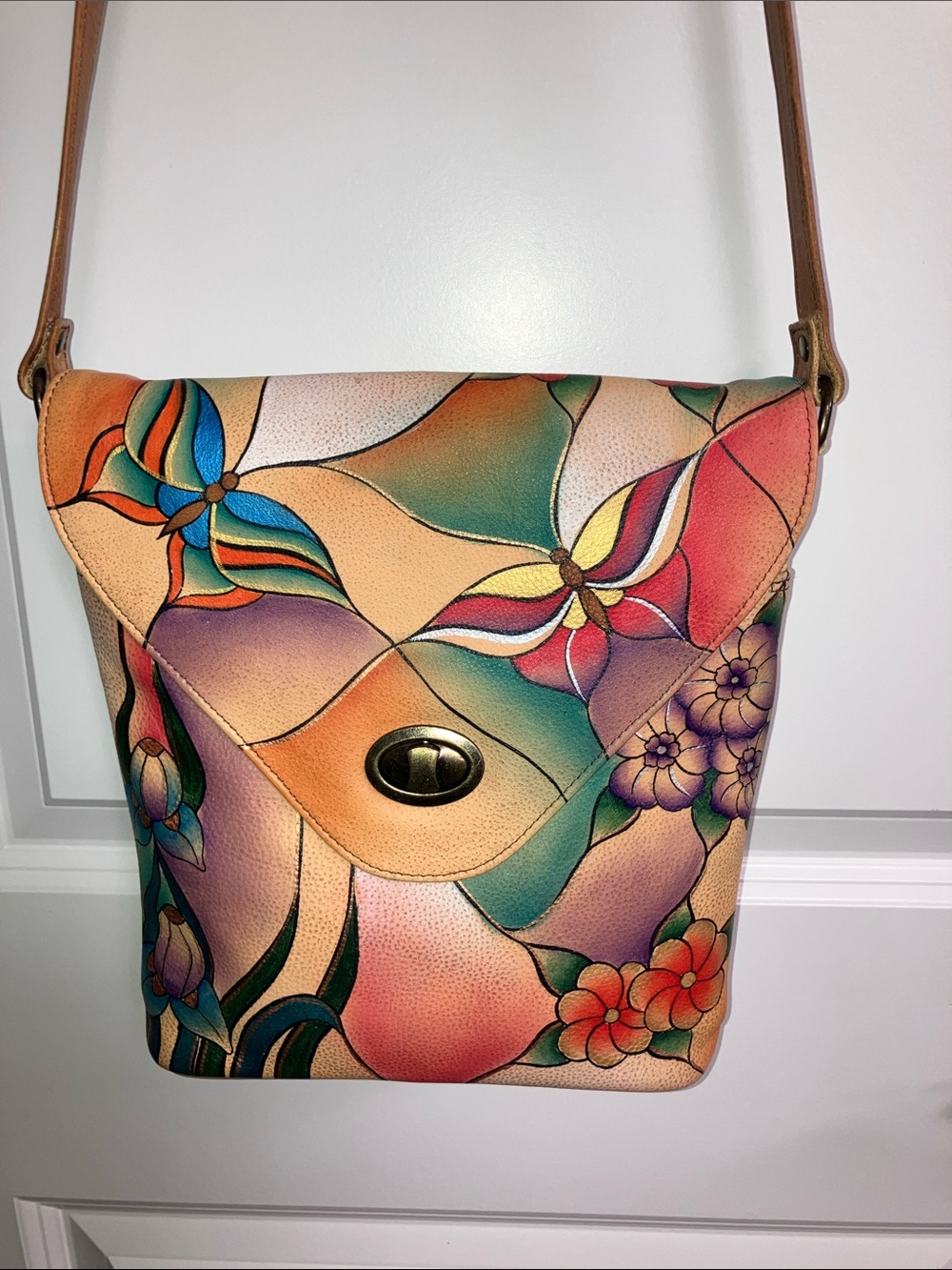 New Anna by Anuschka M Crossbody bag with butterflys and flowers